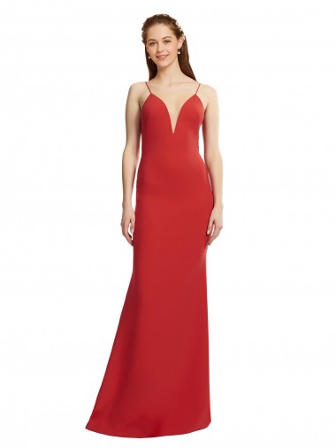 Buy V-Neck Long Stretch Crepe Red Sleeveless Formal Evening Dress UK