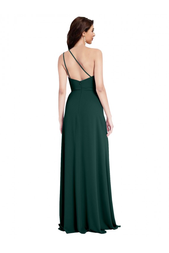 Buy One Shoulder Long Stretch Crepe Midnight Green Sleeveless Formal Evening Dress UK