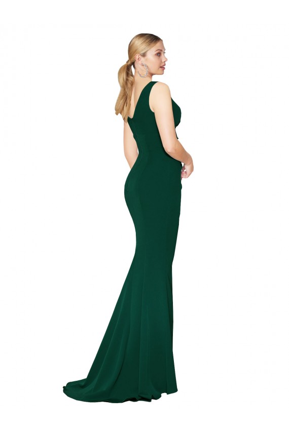 Buy High Neck Long Stretch Crepe Midnight Green Sleeveless Formal Evening Dress UK