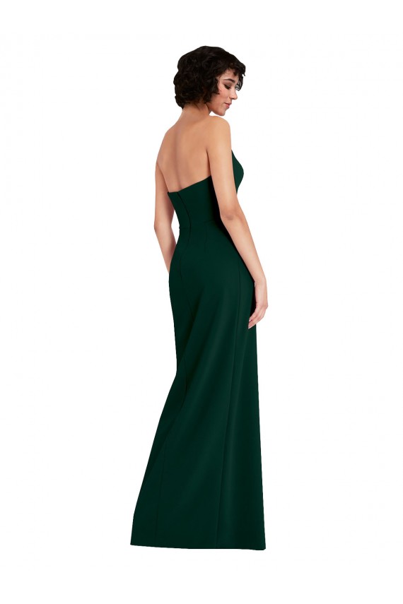 Buy Strapless Long Stretch Crepe Midnight Green Sleeveless Formal Evening Dress UK