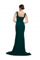 Buy Square Neck Sweep Train Stretch Crepe Midnight Green Sleeveless Semi Formal Evening Dress UK