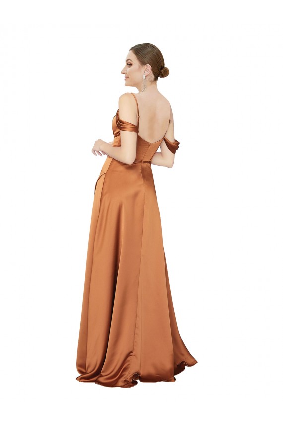 Buy Sweetheart Long Silky Satin Orange Cold Shoulder Formal Evening Dress UK