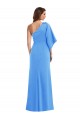 Buy One Shoulder Long Stretch Crepe Peacock Blue Bell Sleeves Semi Formal Evening Dress UK