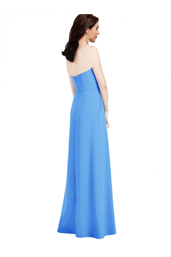 Buy Strapless Long Stretch Crepe Peacock Blue Sleeveless Semi Formal Evening Dress UK