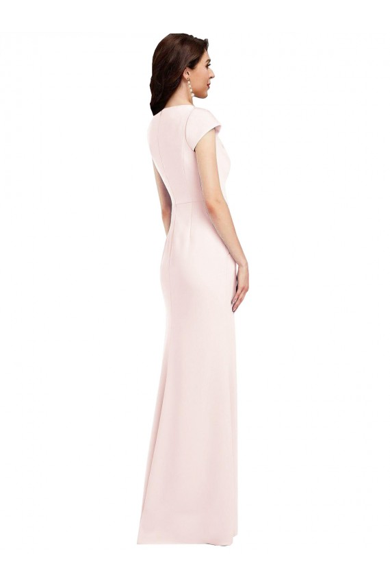 Buy V-Neck Long Stretch Crepe Pink Cap Sleeves Formal Evening Dress UK