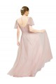 Buy V-Neck Long Tulle Pink Flutter Sleeves Evening Dress UK