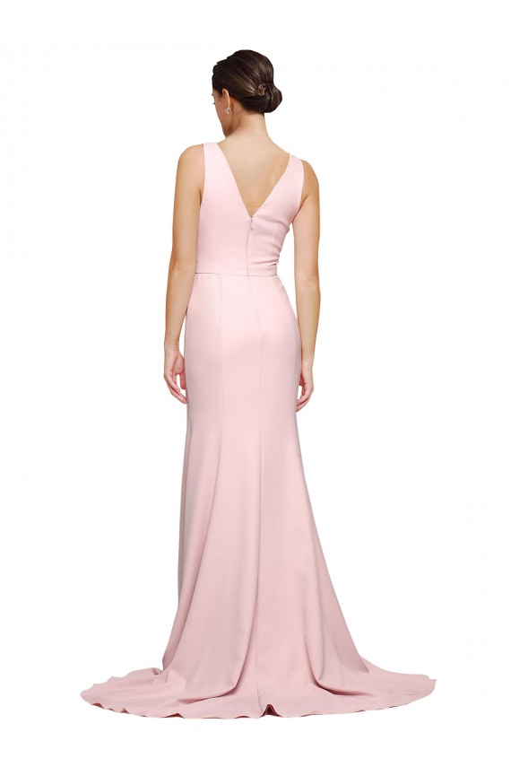 Buy V-Neck Sweep Train Stretch Crepe Pink Sleeveless Semi Formal Evening Dress UK