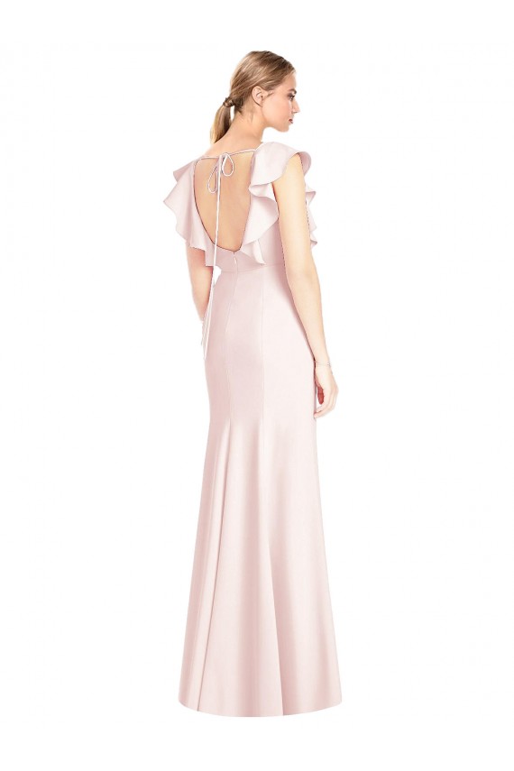 Buy Bateau Neck Long Stretch Crepe Pink Cap Sleeves Evening Dress UK