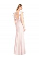 Buy Bateau Neck Long Stretch Crepe Pink Cap Sleeves Evening Dress UK