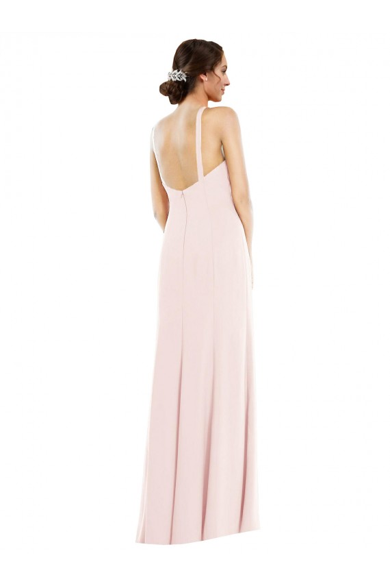 Buy Halter Neck Long Stretch Crepe Pink Sleeveless Formal Evening Dress UK