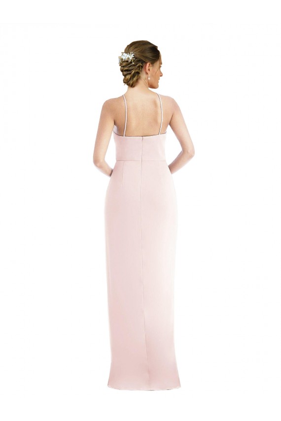 Buy Halter Neck Long Stretch Crepe Pink Sleeveless Semi Formal Evening Dress UK