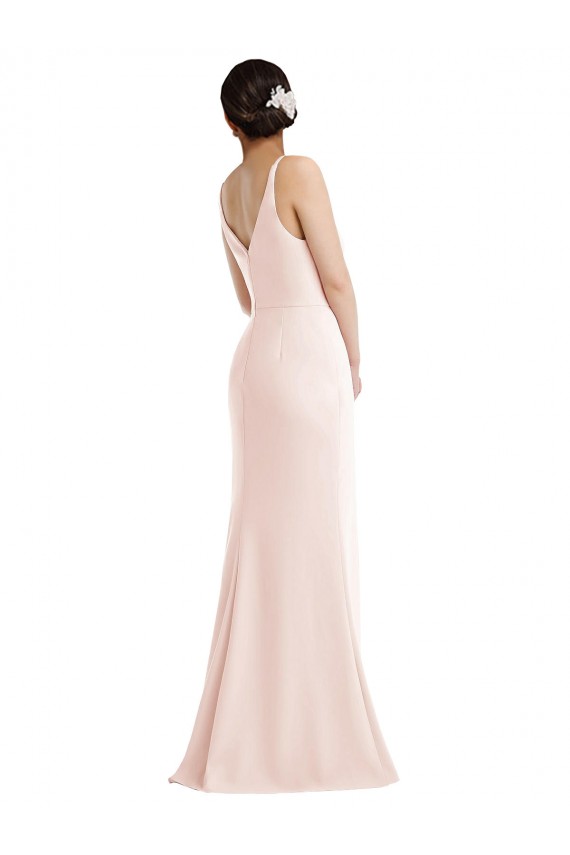 Buy V-Neck Long Stretch Crepe Pink Sleeveless Formal Evening Dress UK