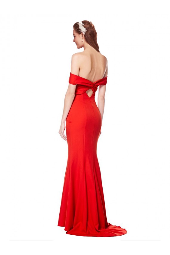 Buy High Neck Long Stretch Crepe Red Sleeveless Evening Dress UK