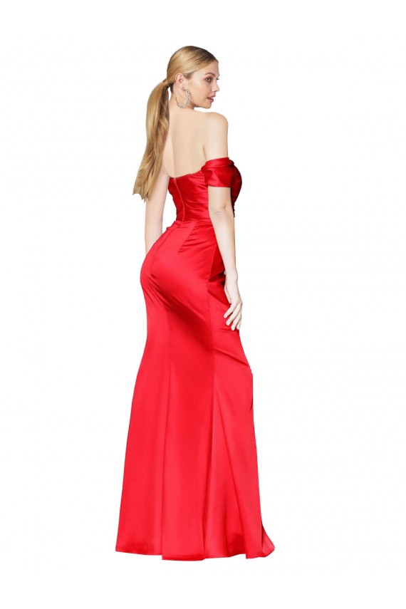 Buy High Neck Long Stretch Satin Red Sleeveless Formal Evening Dress UK