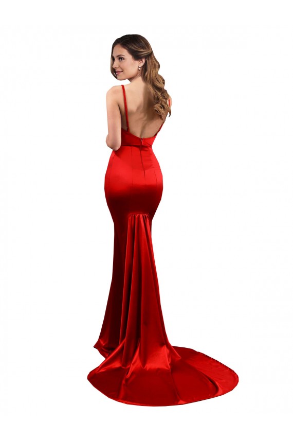 Buy Sweetheart Long Stretch Satin Red Sleeveless Evening Dress UK