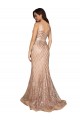 Buy V-Neck Long Sparkling Sequin Rose Gold Sleeveless Plus Size Formal Evening Dress UK