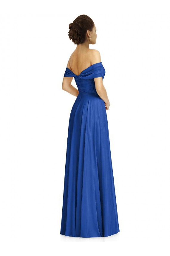 Buy Sweetheart Long Soft Chiffon Royal Blue Cap Sleeves Semi Formal Evening Dress UK