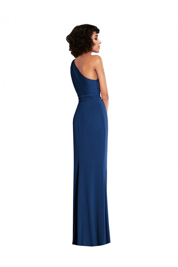 Buy One Shoulder Long Spandex Royal Blue Sleeveless Semi Formal Evening Dress UK