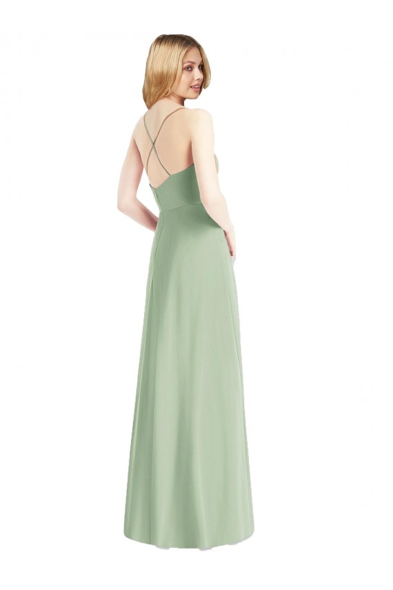 Buy Cowl Neck Long Chiffon Sage Sleeveless Evening Dress UK