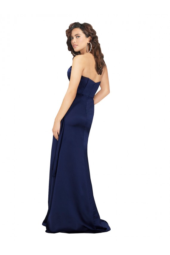 Buy Strapless Long Silky Satin Sapphire Sleeveless Formal Evening Dress UK