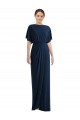 Buy Bateau Neck Long Spandex Dark Navy Short Sleeves Semi Formal Evening Dress UK