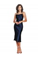 Buy Cowl Neck Cocktail Length Silky Satin Dark Navy Sleeveless Formal Evening Dress UK