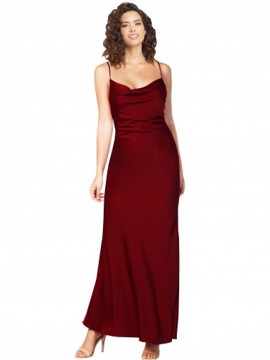 Buy Cowl Neck Long Silky Satin Burgundy Sleeveless Black Tie Evening Gown UK