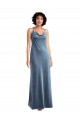 Buy Cowl Neck Long Stretch Velvet Dusty Blue Sleeveless Evening Gown UK