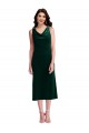 Buy Cowl Neck Midi Length Stretch Velvet Dark Green Sleeveless Evening Dress UK