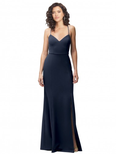 Buy High Neck Long Stretch Crepe Dark Navy Sheath Sleeveless Formal Evening Dress UK