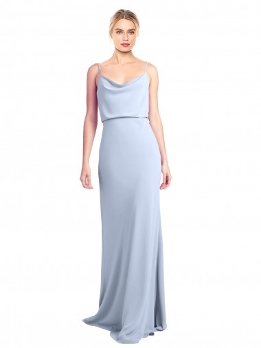 Buy High Neck Long Stretch Crepe Light Sky Blue Sleeveless Evening Gown UK