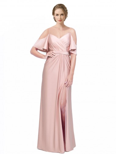 Buy Off the Shoulder Long Silky Satin Cold Shoulder Formal Evening Dress UK