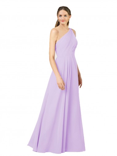 Buy One Shoulder Long Soft Chiffon Lilac Sleeveless Formal Evening Dress UK