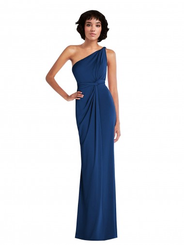 Buy One Shoulder Long Spandex Royal Blue Sleeveless Semi Formal Evening Dress UK