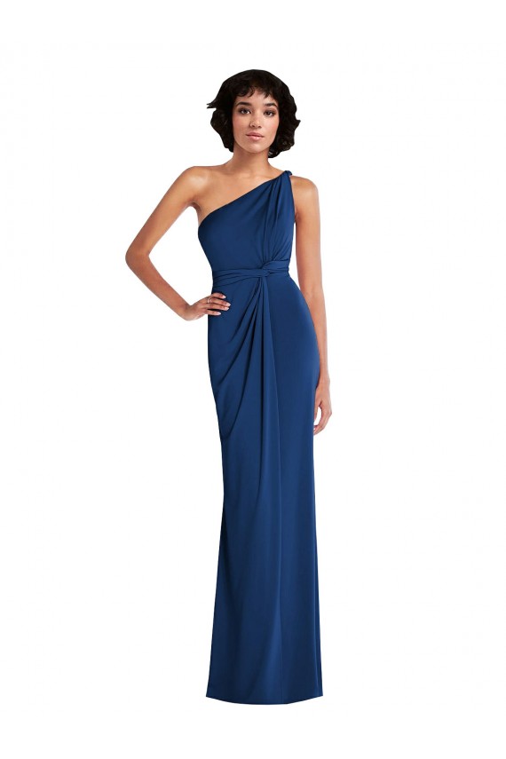 Buy One Shoulder Long Spandex Royal Blue Sleeveless Semi Formal Evening Dress UK