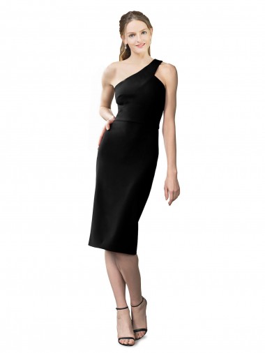 Buy One Shoulder Cocktail Length Stretch Crepe Black Sleeveless Formal Evening Dress UK