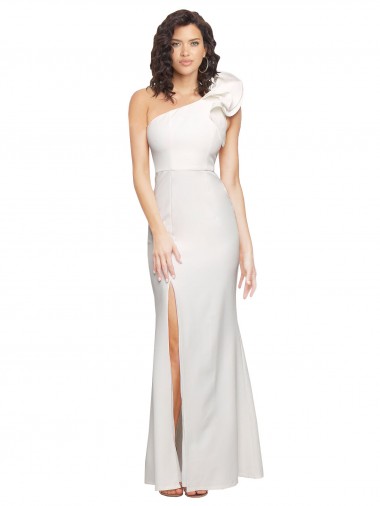 Buy One Shoulder Long Stretch Crepe Ivory Sleeveless Formal Evening Dress UK