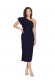 Buy One Shoulder Midi Length Stretch Crepe Dark Navy Sleeveless Formal Evening Dress UK