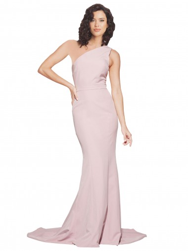 Buy One Shoulder Sweep Train Stretch Crepe Mauve Sleeveless Semi Formal Evening Dress UK