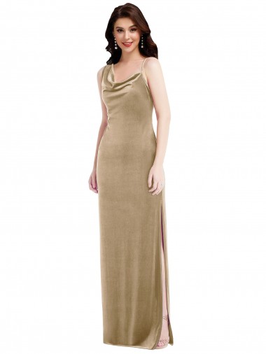 Buy One Shoulder Long Stretch Velvet Champagne Sleeveless Black Tie Evening Dress UK