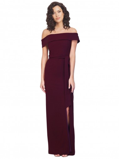 Buy Square Neck Long Stretch Crepe Burgundy Gold Sleeveless Formal Evening Dress UK