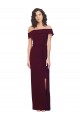 Buy Square Neck Long Stretch Crepe Burgundy Gold Sleeveless Formal Evening Dress UK