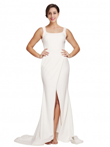 Buy Square Neck Sweep Train Stretch Crepe Ivory Sleeveless Semi Formal Evening Dress UK