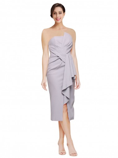 Buy Strapless Cocktail Length Stretch Crepe Arctic Lilac Sleeveless High Low Evening Dress UK