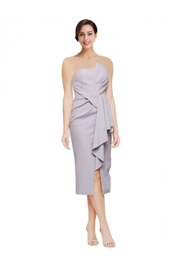 Buy Strapless Cocktail Length Stretch Crepe Arctic Lilac Sleeveless High Low Evening Dress UK