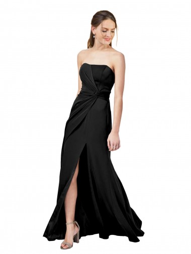 Buy Strapless Long Stretch Crepe Black Sleeveless Evening Dress UK