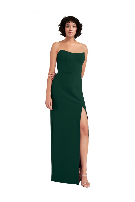 Buy Strapless Long Stretch Crepe Midnight Green Sleeveless Formal Evening Dress UK