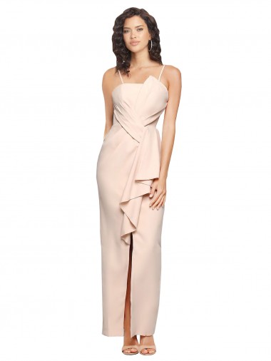 Buy Strapless Long Stretch Crepe Nude Sleeveless Semi Formal Evening Dress UK