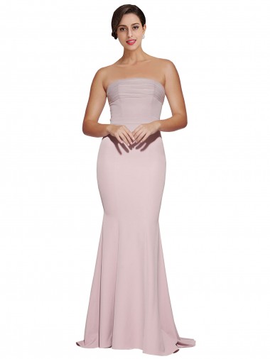 Buy Strapless Sweep Train Stretch Crepe Mauve Sleeveless Formal Evening Dress UK