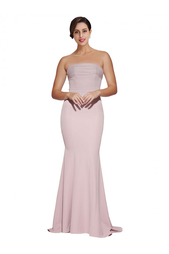 Buy Strapless Sweep Train Stretch Crepe Mauve Sleeveless Formal Evening Dress UK